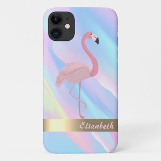 Coques Case-Mate iPhone Moderne Flamant Rose Holographique Abstrait (Dos)
