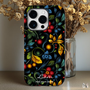 Coque Pour iPhone 14 Pro Moderne Floraison Khokhloma Torsadée aux Couleurs