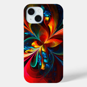 Coque Pour iPhone 15 Moderne Floral Abstrait Art Orange Bleu Motif #14