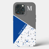 Coques Case-Mate iPhone Moderne Géométrique Gris Bleu Terrazzo Monogram (Verso)