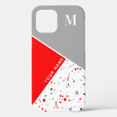 Coques Case-Mate iPhone Moderne Géométrique Gris Rouge Terrazzo Monogramme (Verso)