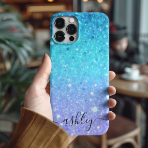 Coques iPhone 16 Moderne Glitterie Bleu Et Violet
