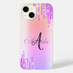 Coque Pour iPhone 14 Moderne gouttes de paillettes, ombré, monogramme