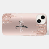 Coques Case-Mate iPhone Moderne Gouttes de Paillettes Rose Doré, Monogramm (Verso (horizontal))