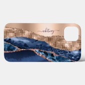 Coques Case-Mate iPhone Moderne Indigo Blue Agate Gold Parties scintillant (Verso (horizontal))