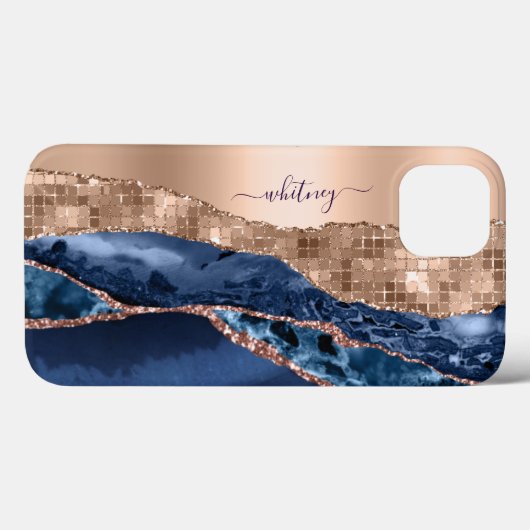 Coques Case-Mate iPhone Moderne Indigo Blue Agate Gold Parties scintillant (Verso (horizontal))