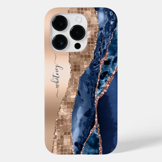 Coques Case-Mate iPhone Moderne Indigo Blue Agate & Rose Gold Confetti Lea (Verso)