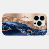Coques Case-Mate iPhone Moderne Indigo Blue Agate & Rose Gold Confetti Lea (Verso (horizontal))