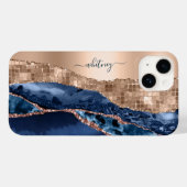 Coques Case-Mate iPhone Moderne Indigo Blue Agate & Rose Gold Confetti Lea (Verso (horizontal))