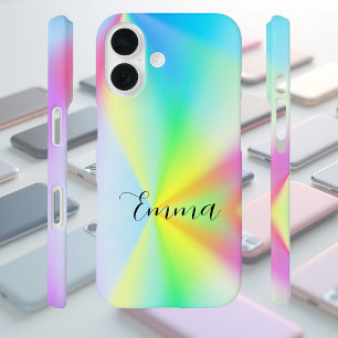 Coques iPhone 16 Moderne iridescent pastel arc-en-ciel personnalisé