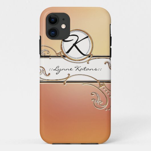 Coques Case-Mate iPhone Moderne Lavish Élégant Orange Rose Bijou Monogramm (Dos)