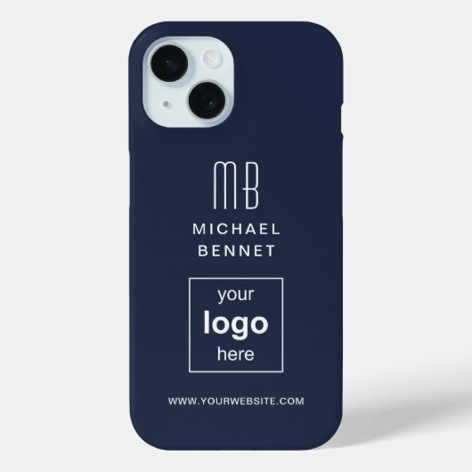 Coques Case-Mate iPhone Moderne Marine Blue Custom Logo Business (Verso)
