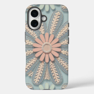 Coques iPhone 16 Moderne mignon poutre bleu et rose floral Ado chic