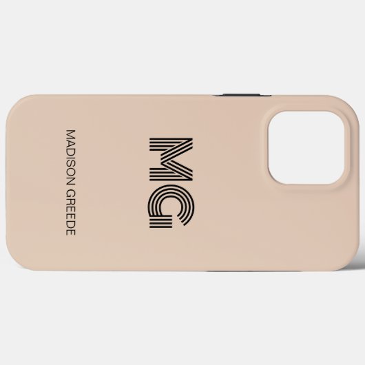 Coques Case-Mate iPhone Moderne minimal, Beige tendance Simple Monogramme (Verso (horizontal))