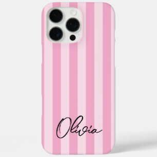 Coques iPhone 16 Pro Max Moderne minimaliste Grilles roses Nom personnalisé