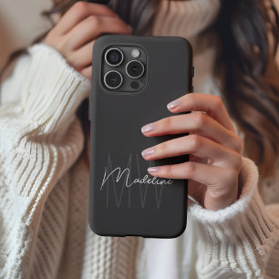 Coques iPhone 16 Pro Max Moderne minimaliste Gris Monogramme