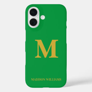 Coques iPhone 16 Moderne Monogramme Chic Vert Or élégant minimalist