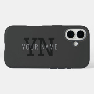 Coques iPhone 16 Moderne monogramme gris foncé avec nom (ou autre t
