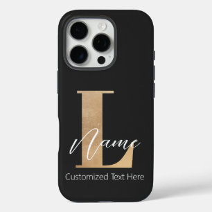 Coques iPhone 16 Pro Moderne Monogramme Initiale L & Nom Personnalisé