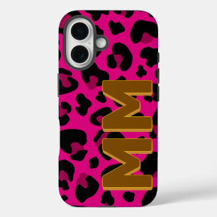Coques iPhone 16 Moderne Monogramme Léopard Rose Chaud Brun Ombre