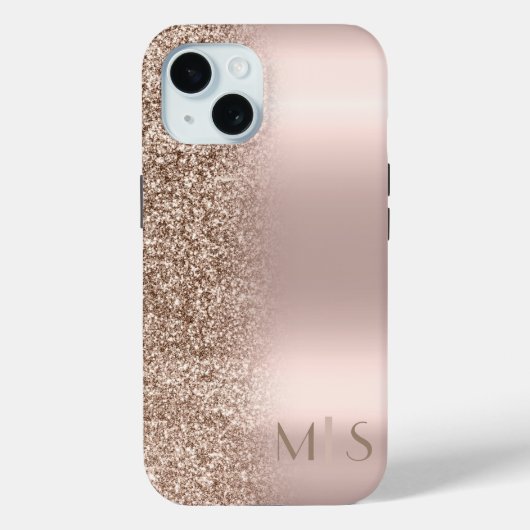 Coques Case-Mate iPhone Moderne monogramme pailleté ombré or rose (Verso)