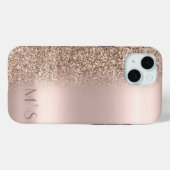 Coques Case-Mate iPhone Moderne monogramme pailleté ombré or rose (Verso (horizontal))