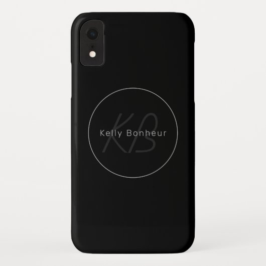 Coques Case-Mate iPhone Moderne Noir & Gris | Nom et Monogramme Cool (Dos)