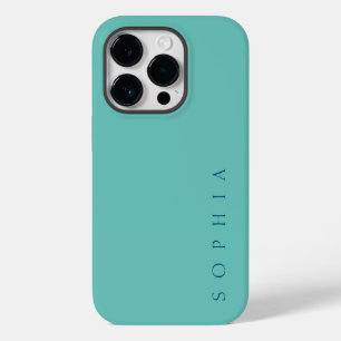 Coque Pour iPhone 14 Pro Moderne Nom Personnalisé Bleu et Sarcelle