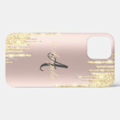 Coques Case-Mate iPhone Moderne Paillettes Or Coulures Rose Doré, Monogram (Verso (horizontal))