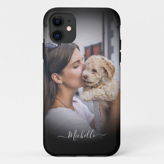Coques Case-Mate iPhone Moderne Personnalisé Une Photo Noir Gradient iPhon (Dos)