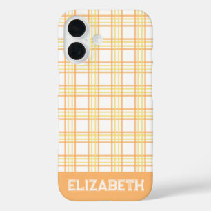 Coques iPhone 16 Moderne Plaid Préparatoire Police Varsity Orange J