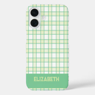 Coques iPhone 16 Moderne Plaid Préparatoire Université Police Vert