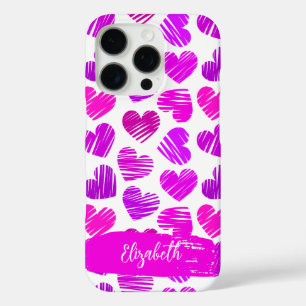 Coques iPhone 16 Pro Moderne Purple Rose Doodled Hearts Valentine Nom