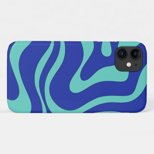 Coques Case-Mate iPhone Moderne Retro Liquid Swirl Funky Blue Abstrait (Dos (Horizontal))