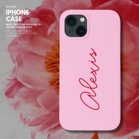 Coques Case-Mate iPhone Moderne simple rose et rouge Nom Script Monogramme