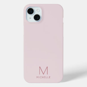 Coque iPhone 15 Mini Moderne tendance Monogram Modèle Rose or