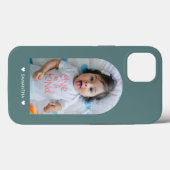 Coques Case-Mate iPhone Moderne Turquoise Hearts Nom Arch Photo de famille (Verso (horizontal))