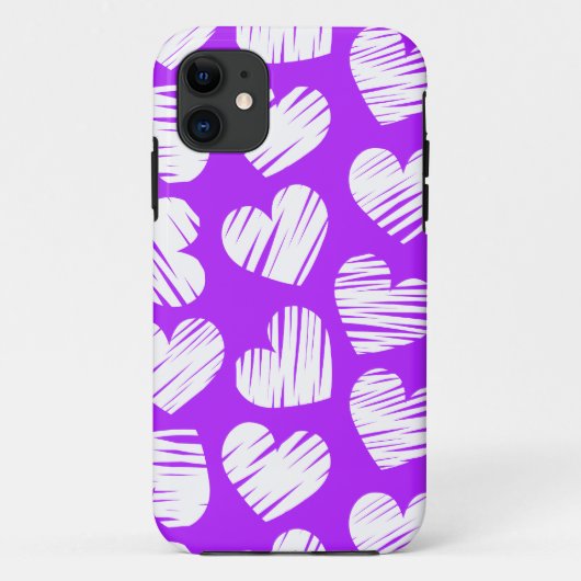 Coques Case-Mate iPhone Moderne violet blanc Doodled Heart Valentine's Day (Dos)