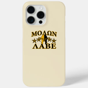 Coque iPhone 15 Pro Max Molon Labe Casque de guerrier spartiate Décor doré