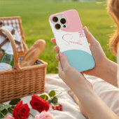 Coques Case-Mate iPhone Momogramme géométrique Abstrait rose et bleu éléga