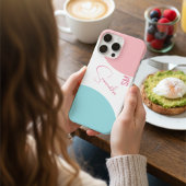 Coques Case-Mate iPhone Momogramme géométrique Abstrait rose et bleu éléga