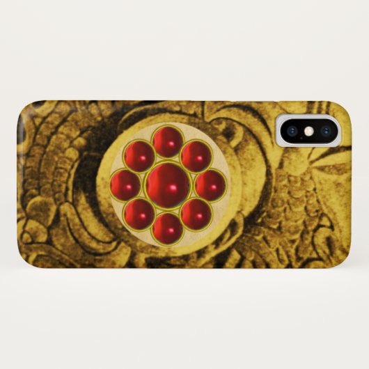 Coques Case-Mate iPhone MON AVEC GEM ROUGE RUBY GEMSTONES Gold Griffins (Dos (Horizontal))