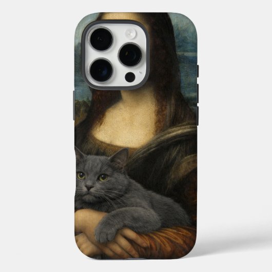 Coques Case-Mate iPhone Mona Lisa tenant un élégant chat gris (Verso)