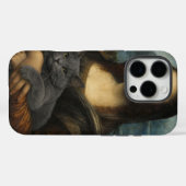 Coques Case-Mate iPhone Mona Lisa tenant un élégant chat gris (Verso (horizontal))