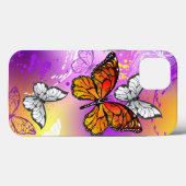 Coques Case-Mate iPhone Monarch Butterflies on Purple Background (Verso (horizontal))