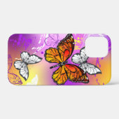 Coques Case-Mate iPhone Monarch Butterflies on Purple Background (Verso (horizontal))