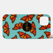 Coques Case-Mate iPhone Monarque papillons motif lumière turquoise monogra (Verso (horizontal))