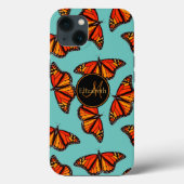 Coques Case-Mate iPhone Monarque papillons motif lumière turquoise monogra (Verso)