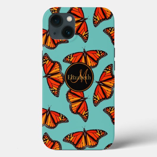 Coques Case-Mate iPhone Monarque papillons motif lumière turquoise monogra (Verso)