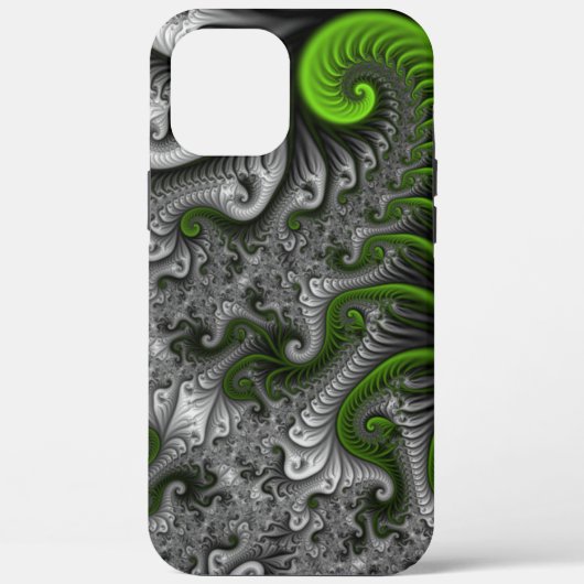 Coques Case-Mate iPhone Monde Fantastique Art Fractal Abstrait Vert Et Gri (Verso)